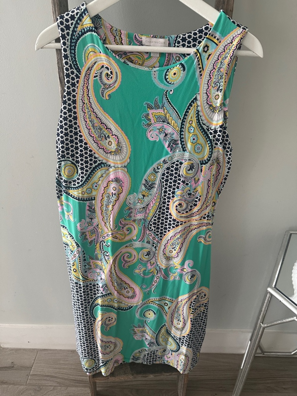 Charter Club Teal Paisley Sheath Dress with Black Accents